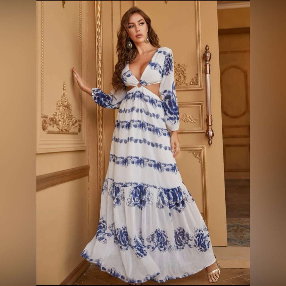 SHEIN Plunging Neck Maxi Dress